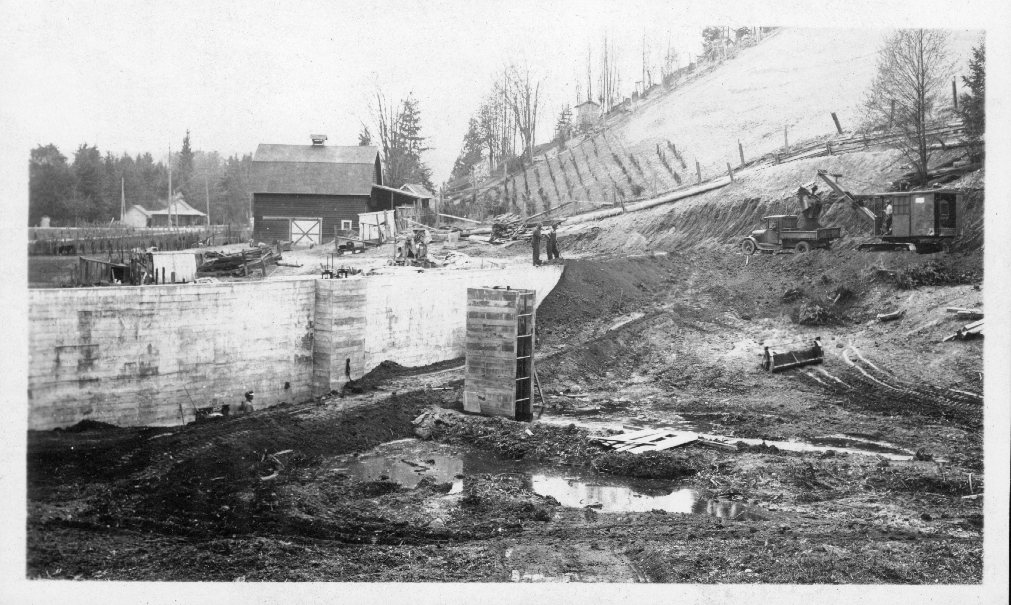 Historic view looking north across the Lake Dell dam