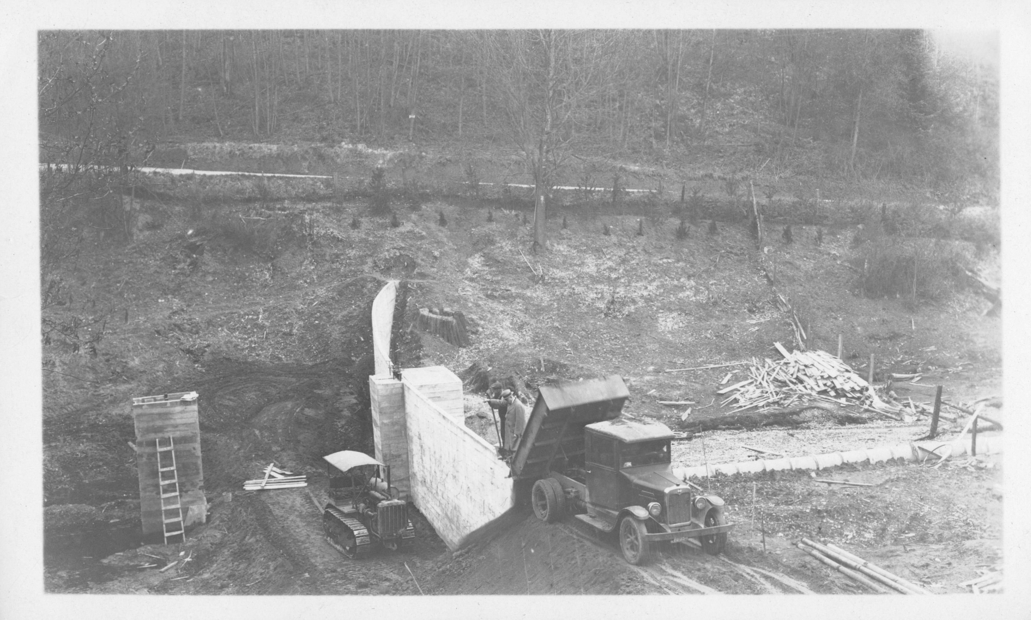 A historic truck near the dam, looking south