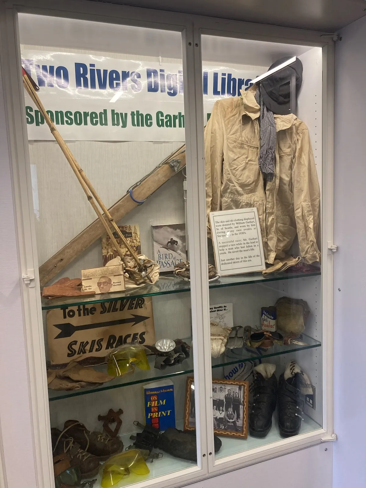 A display case for the Two Rivers Digital Library, sponsored by the Garhart Foundation